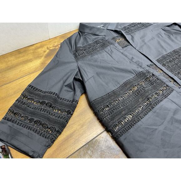 Ming Wang Jacket Womens 1X Black Lace Cardigan Sweater Open Front - Picture 6 of 11